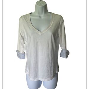 Amina Rubinacci Worth Avenue Scettro White V neck Top Excellent Italy  44 / 8